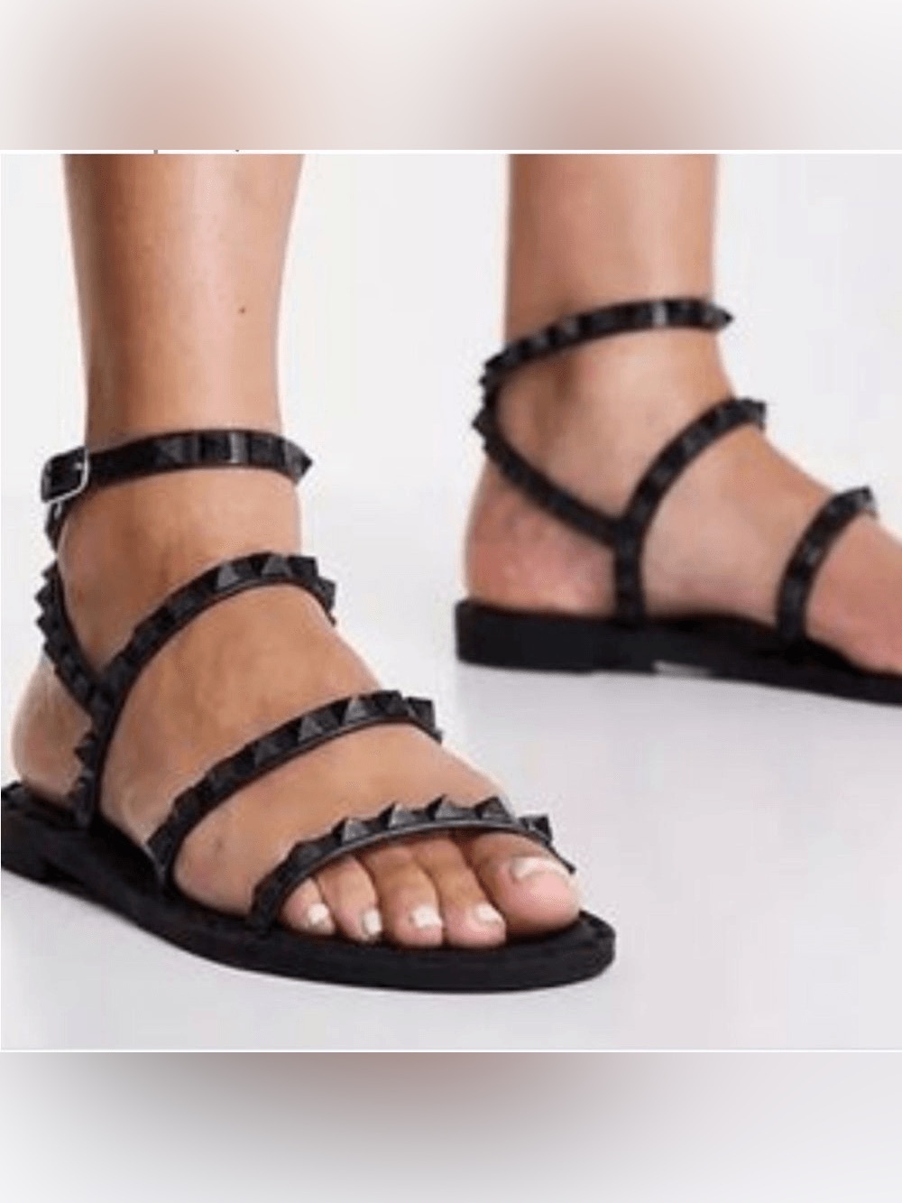 Steve Madden Travel Studded Flat Sandals in Matte Black Size 8 Women’s